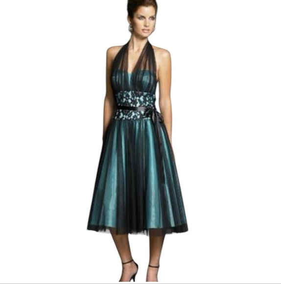 Betsy & Adam by Linda Bernell Green & Black Cocktail Dress. Sz 10 - Picture 1 of 10